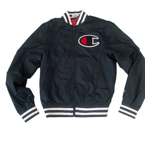 Vintage Champion Bomber Varsity Jacket Size XS Embroidered Logo Black White MY23 - Picture 1 of 11